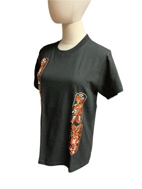 Black Floral Embroidered Crewneck Tee Fiesta Hand Embroidered